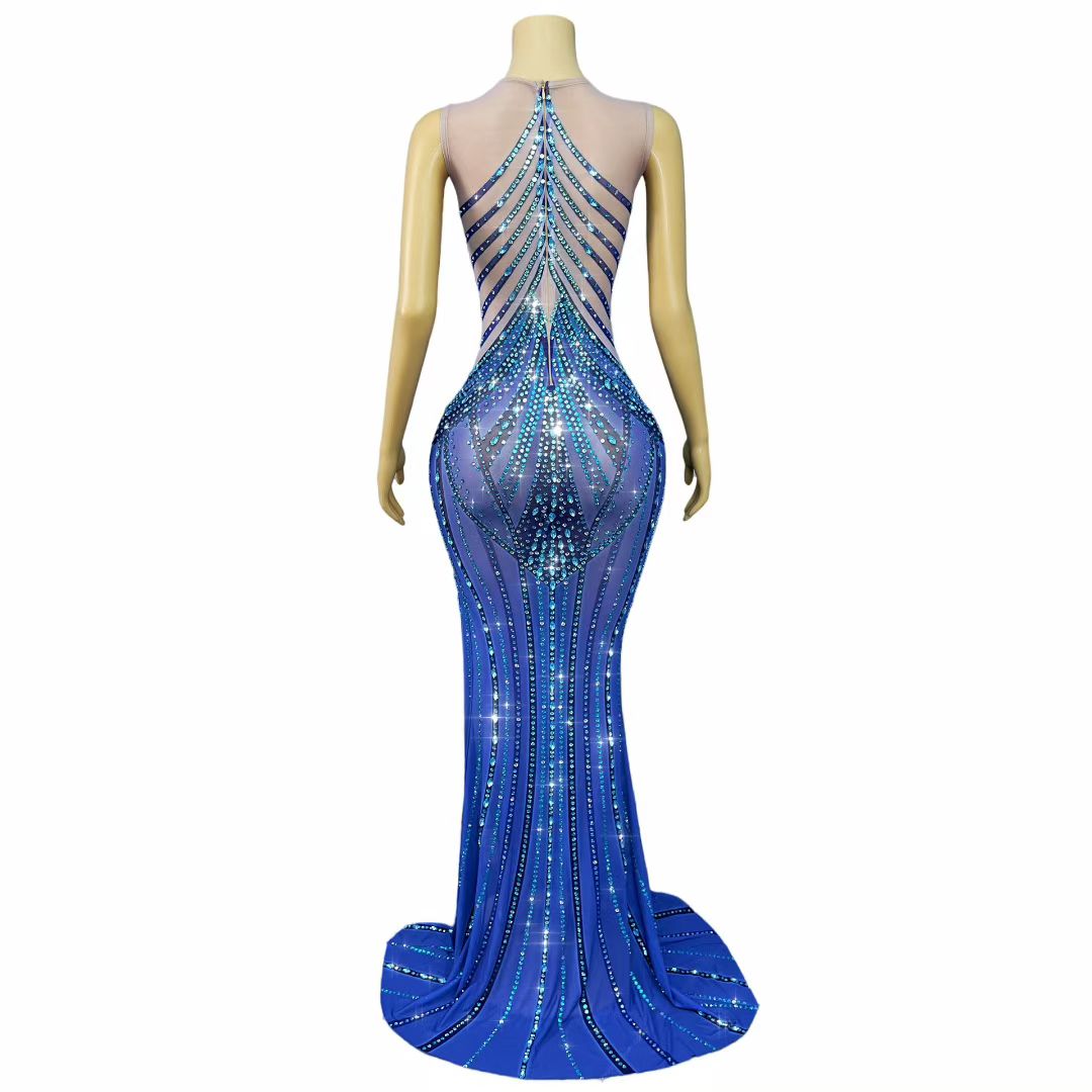 CELESINYI Lanjingling Crystal Butterfly Mermaid Gown