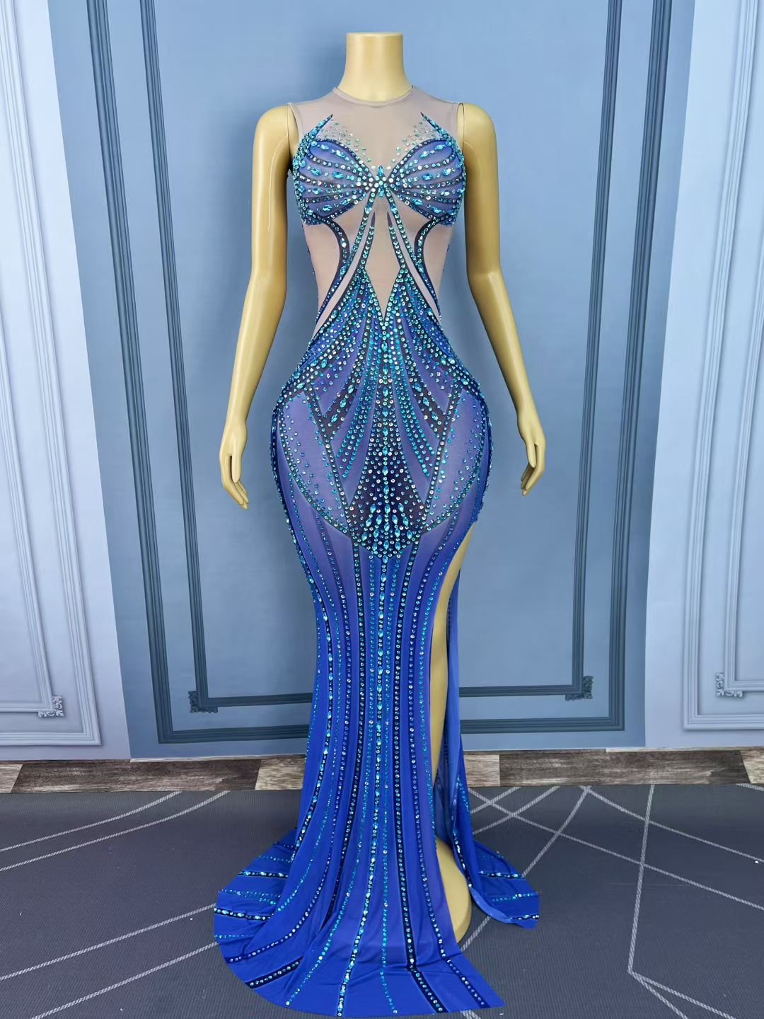 CELESINYI Lanjingling Crystal Butterfly Mermaid Gown