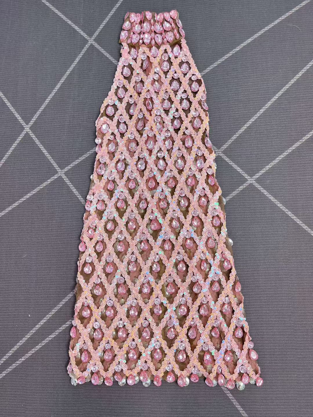 CELESINYI Shaokaojia Crystal Pink Sheer Mini Dress