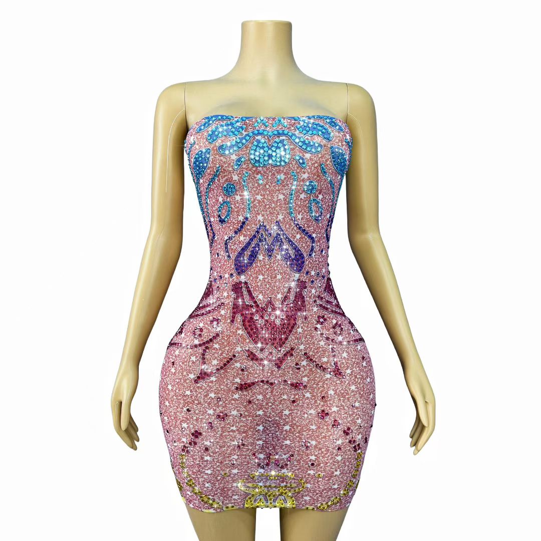 CELESINYI Xinghua Crystal Wave Mini Dress