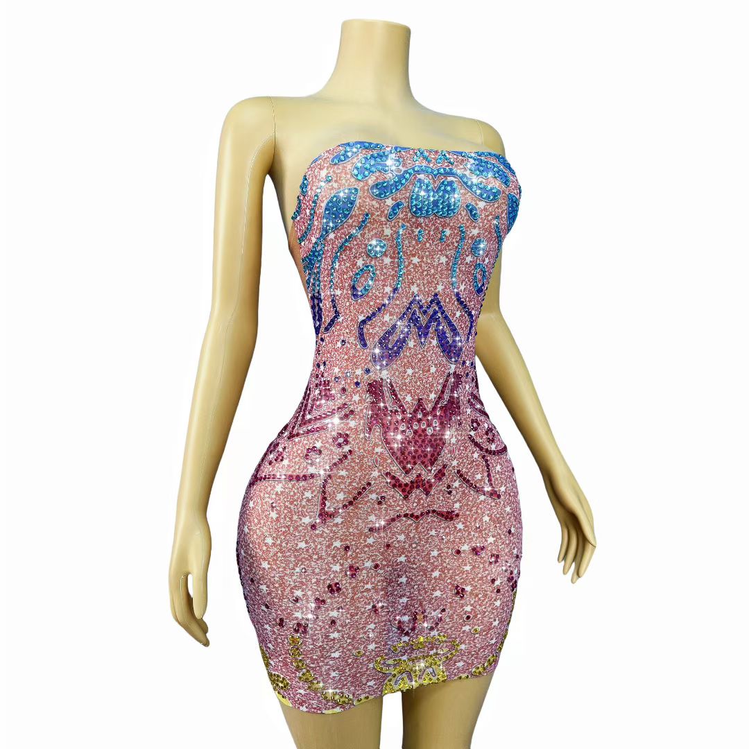 CELESINYI Xinghua Crystal Wave Mini Dress