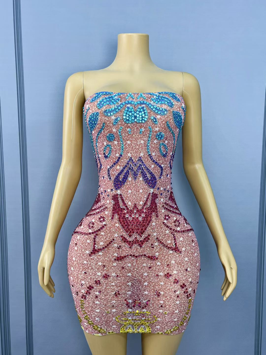 CELESINYI Xinghua Crystal Wave Mini Dress
