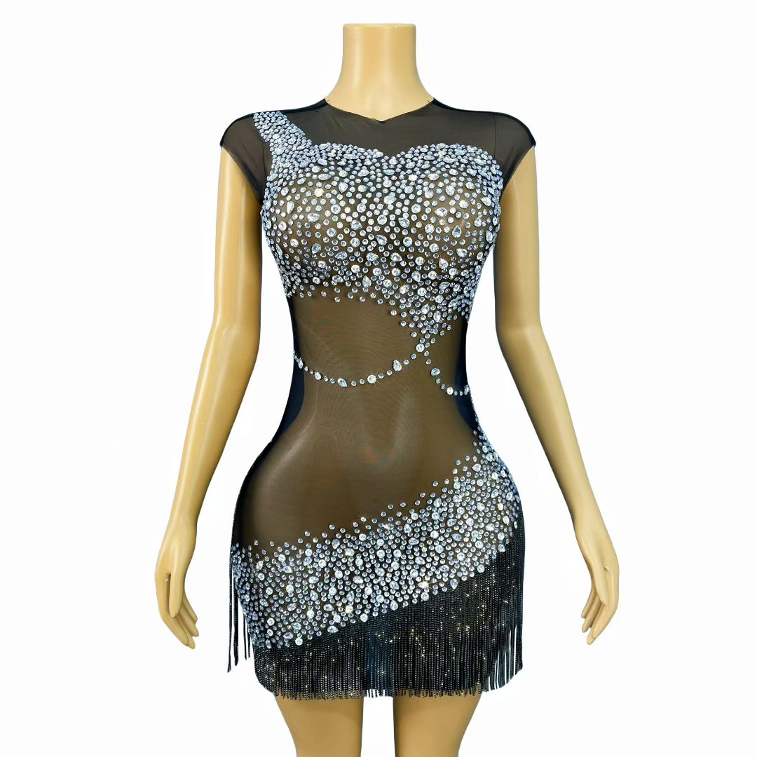 CELESINYI Anyemeiying Crystal Pearl Mini Dress