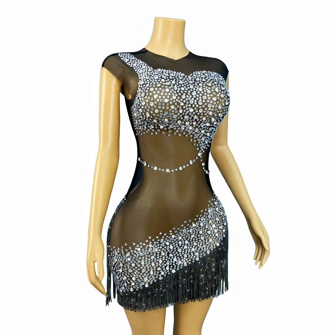 CELESINYI Anyemeiying Crystal Pearl Mini Dress