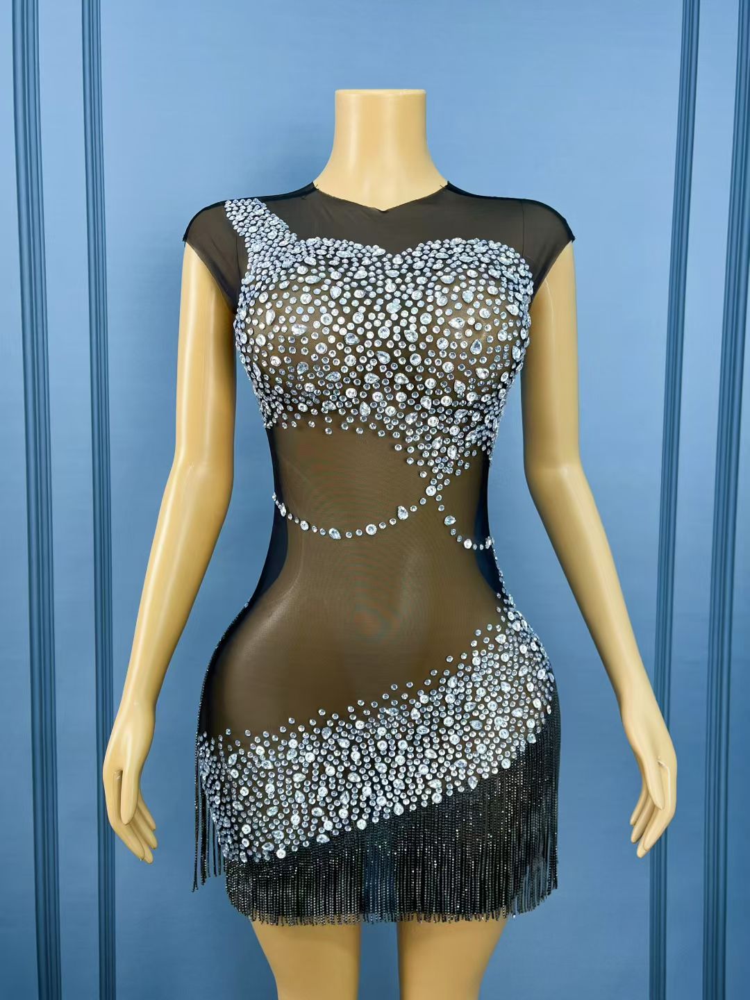 CELESINYI Anyemeiying Crystal Pearl Mini Dress