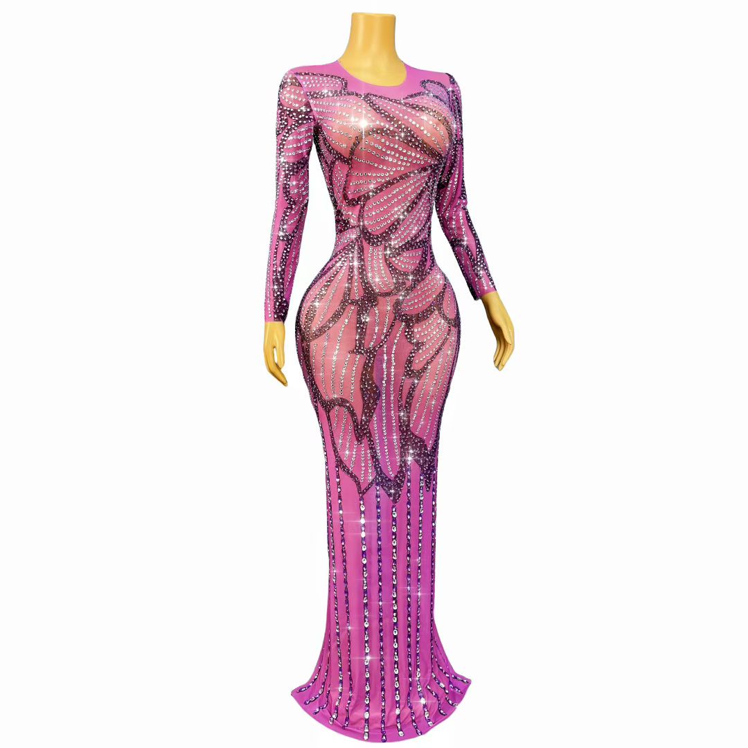 CELESINYI Ziban Crystal Butterfly Gown
