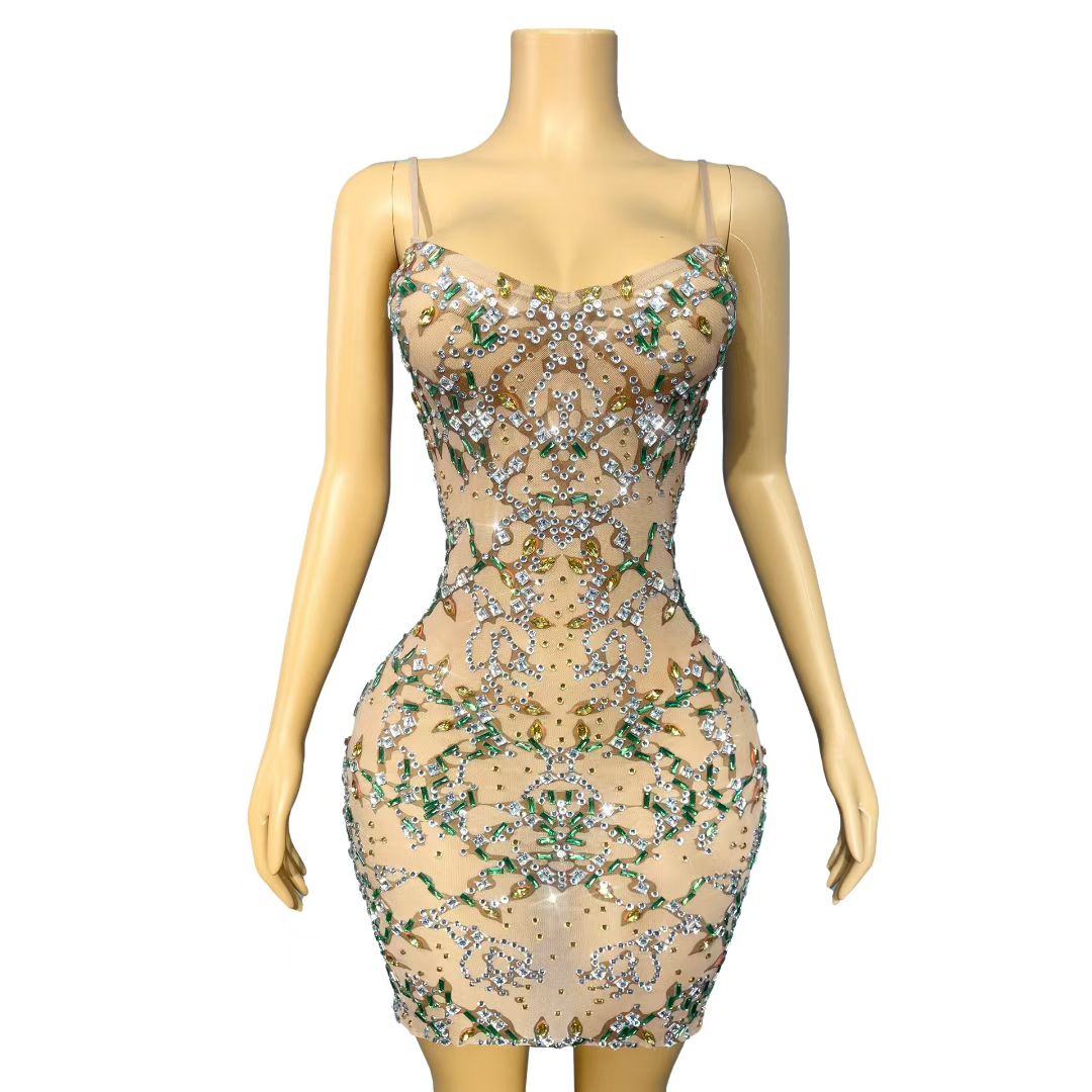 CELESINYI Shushao Crystal Vine Mini Dress