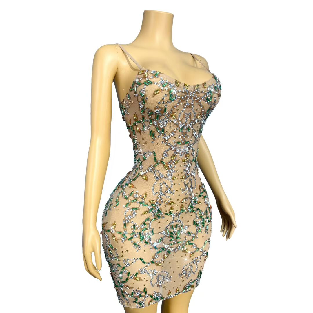 CELESINYI Shushao Crystal Vine Mini Dress