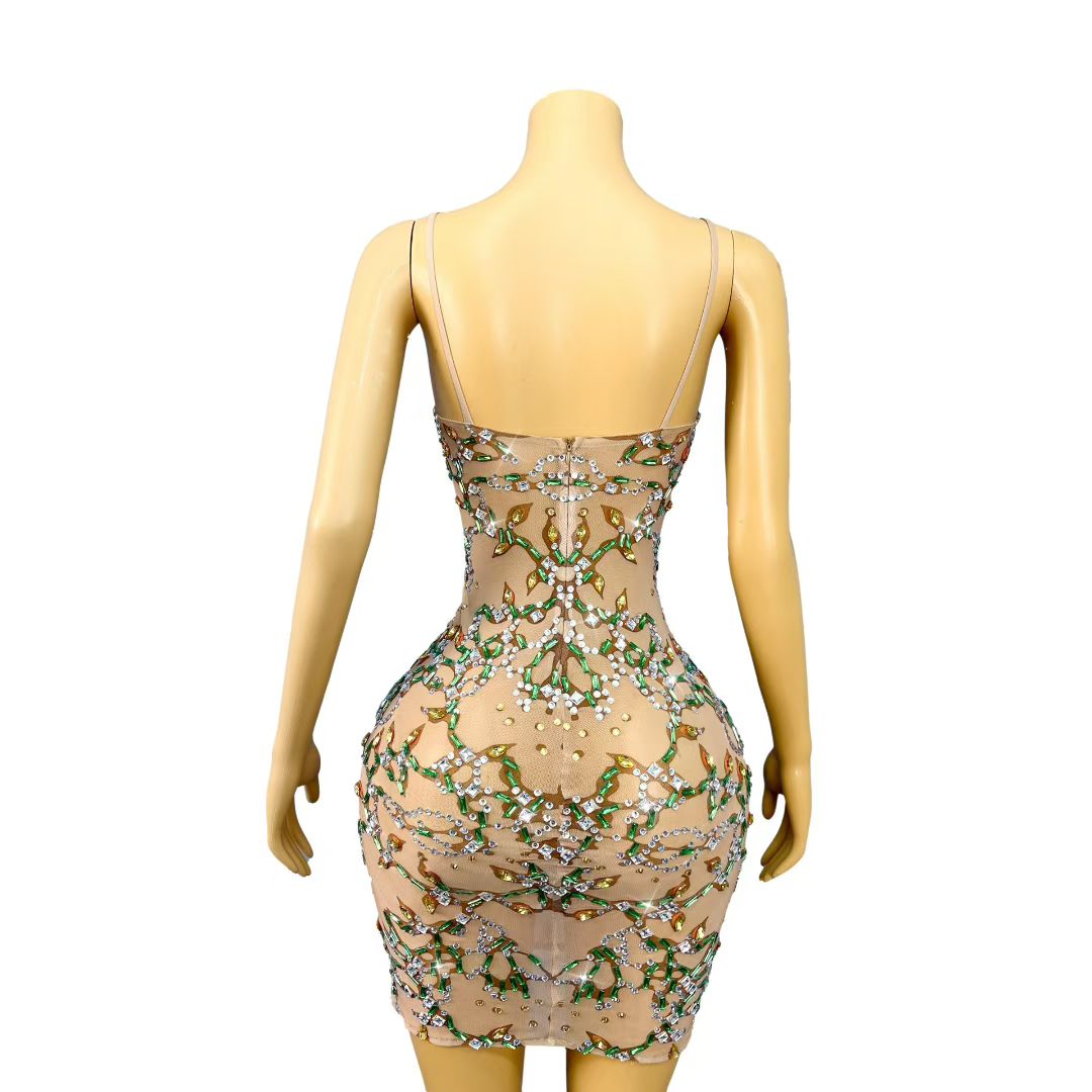 CELESINYI Shushao Crystal Vine Mini Dress