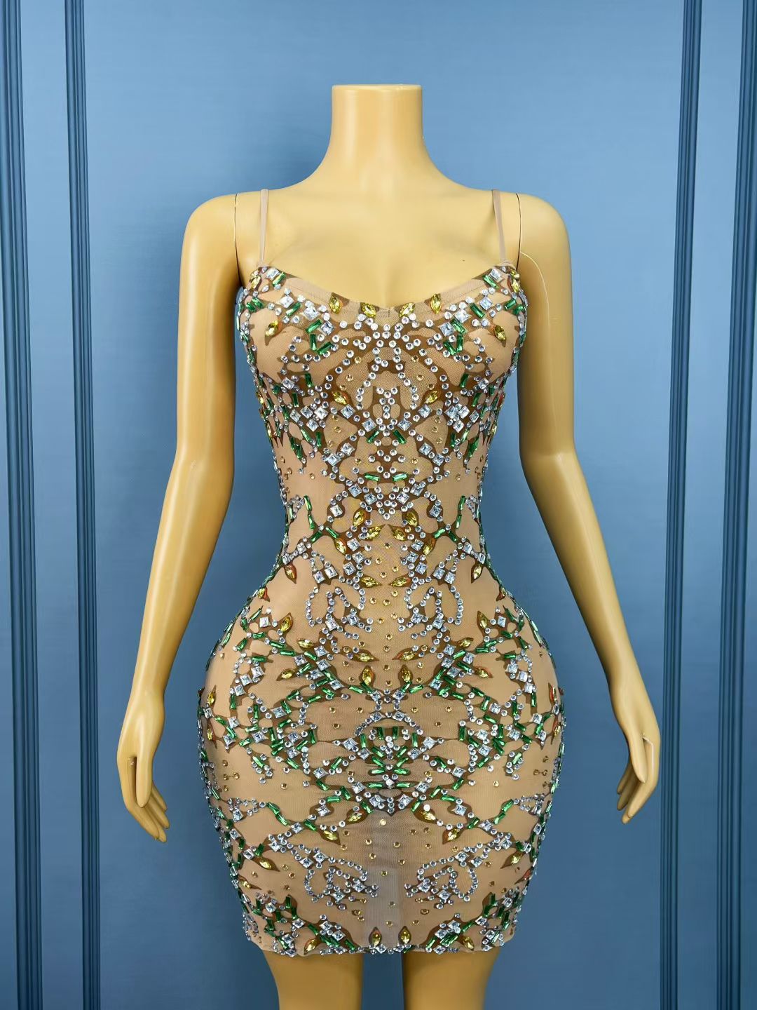 CELESINYI Shushao Crystal Vine Mini Dress