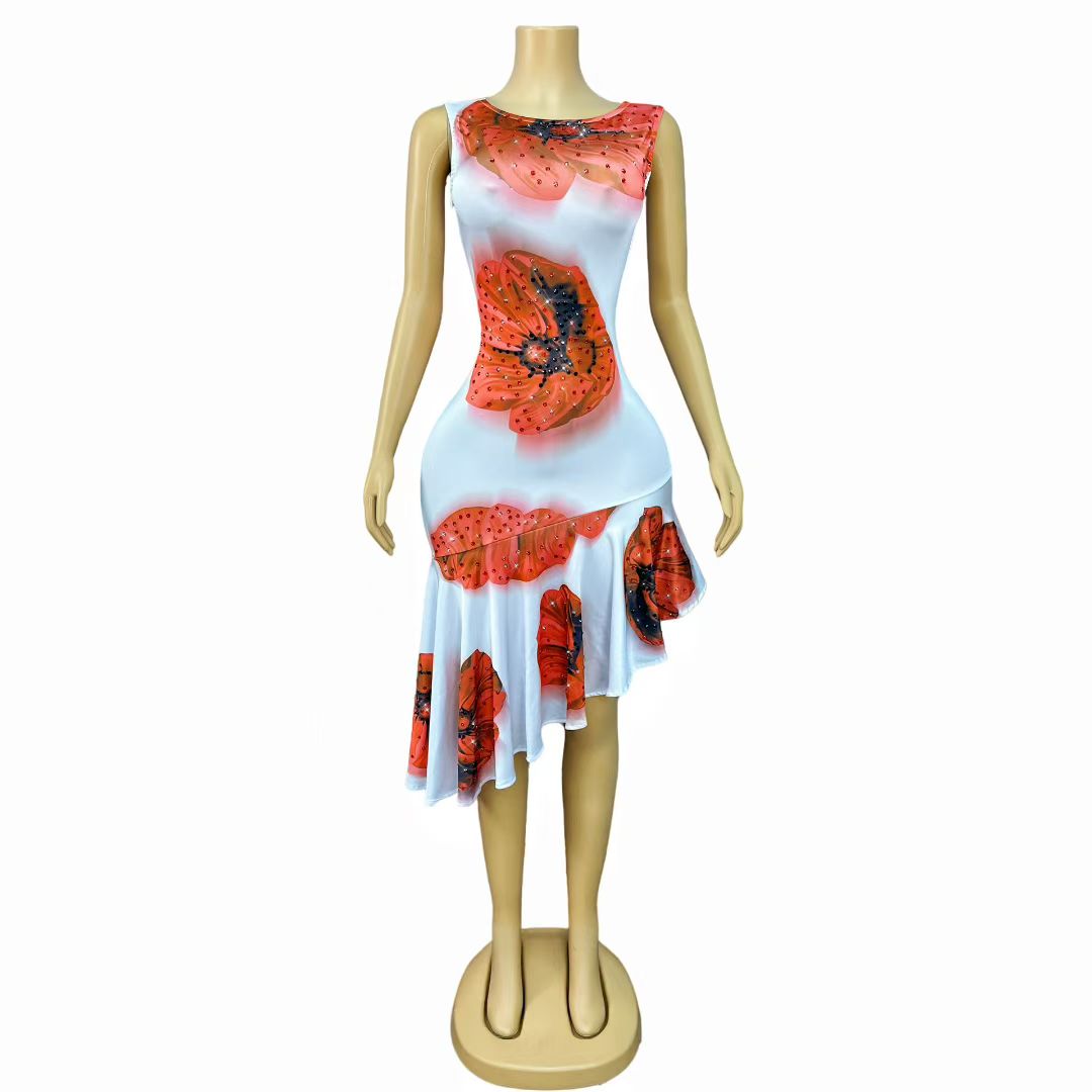 CELESINYI Huakai Crystal Poppy Mini Dress
