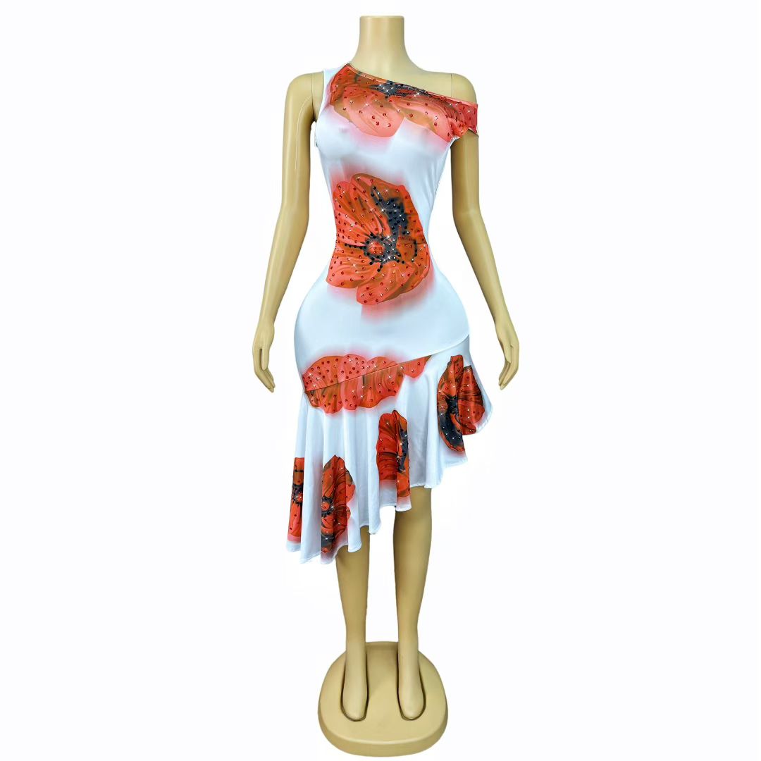 CELESINYI Huakai Crystal Poppy Mini Dress