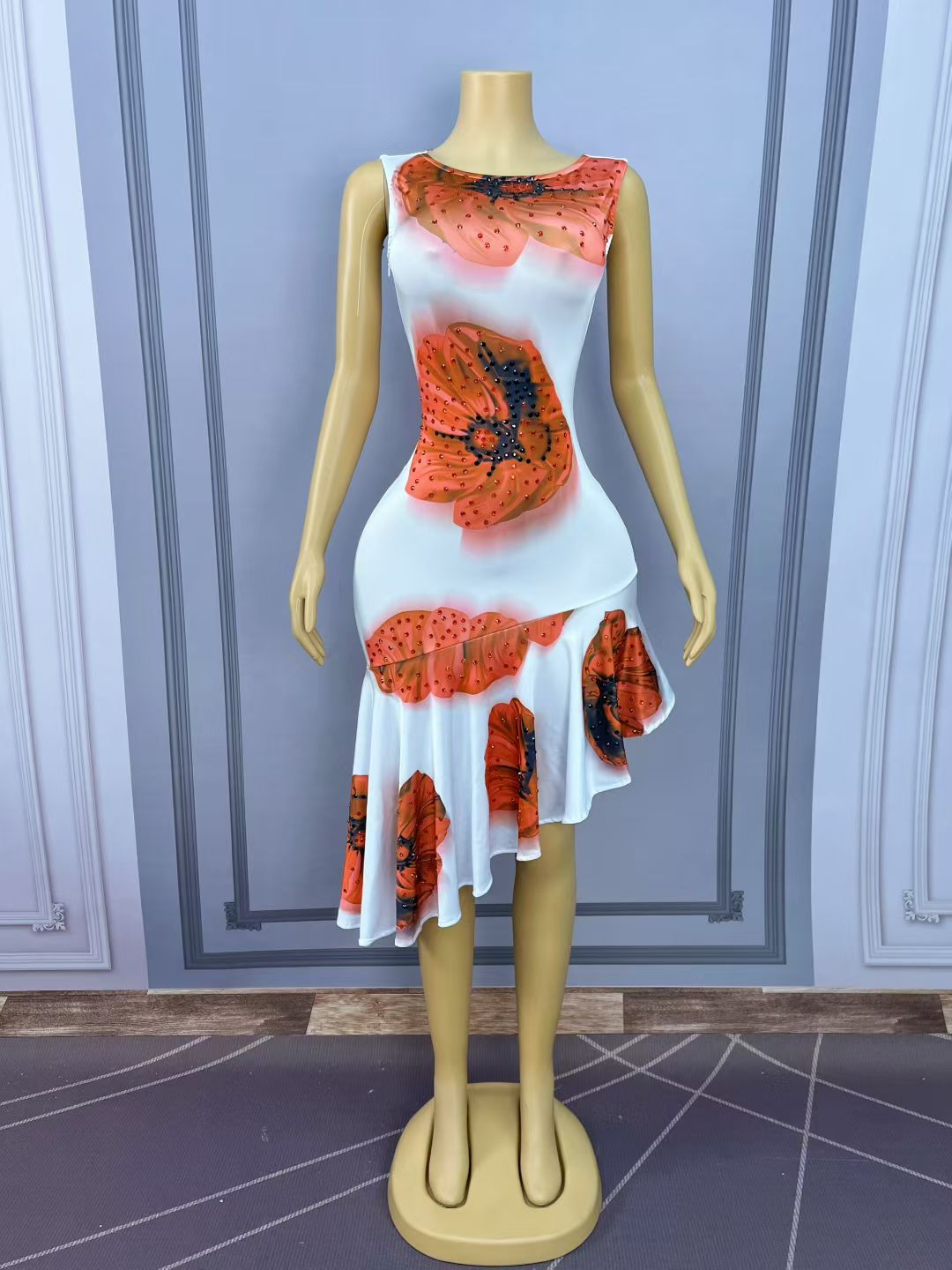 CELESINYI Huakai Crystal Poppy Mini Dress