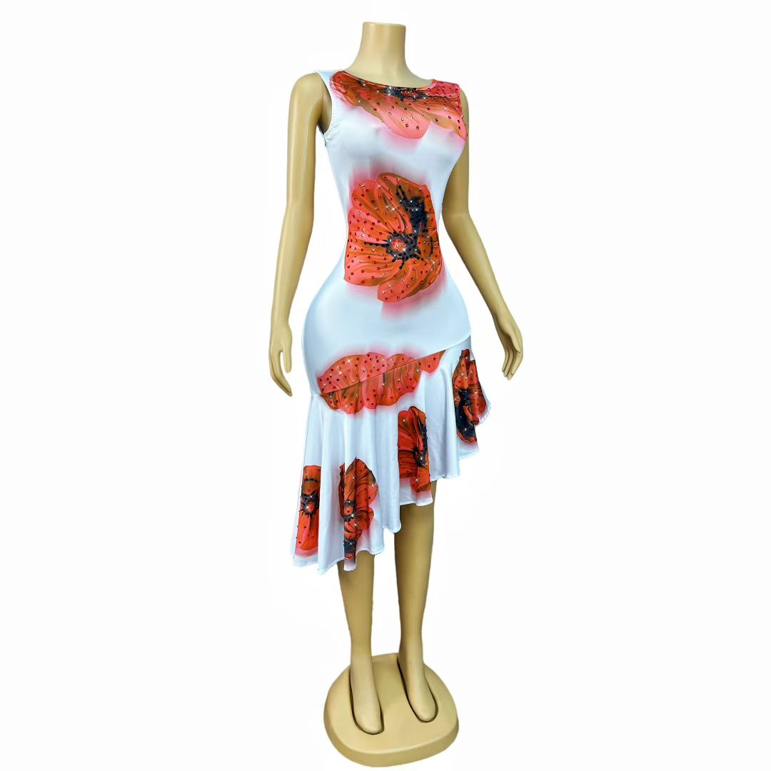 CELESINYI Huakai Crystal Poppy Mini Dress