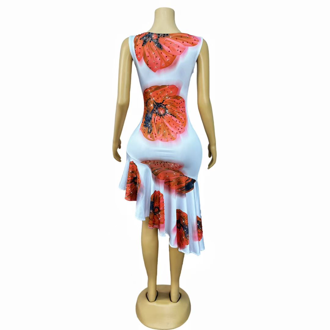 CELESINYI Huakai Crystal Poppy Mini Dress