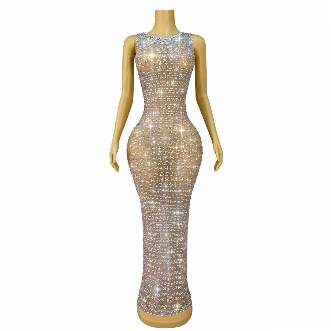 CELESINYI Gangsiqiu Crystal Silver Line Gown