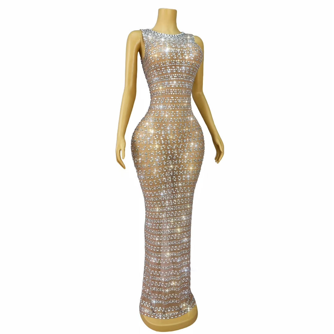 CELESINYI Gangsiqiu Crystal Silver Line Gown