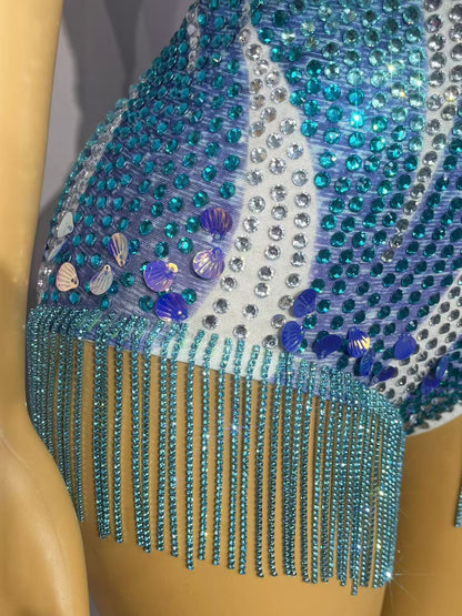 Xingyueye Hollow-out Suspender Sequin Diamond Chain Bodysuits