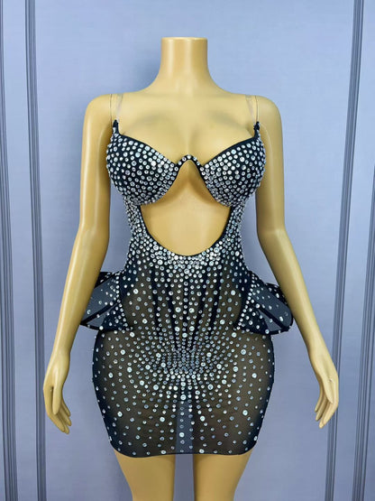 Oumijia Hollow-out Diamonds Off-shoulder Dress