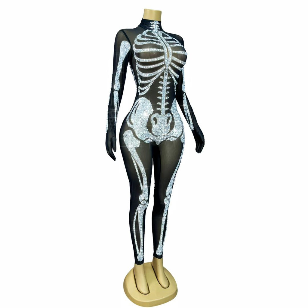 Xiaogutou Skeleton Rhinestone Jumpsuit