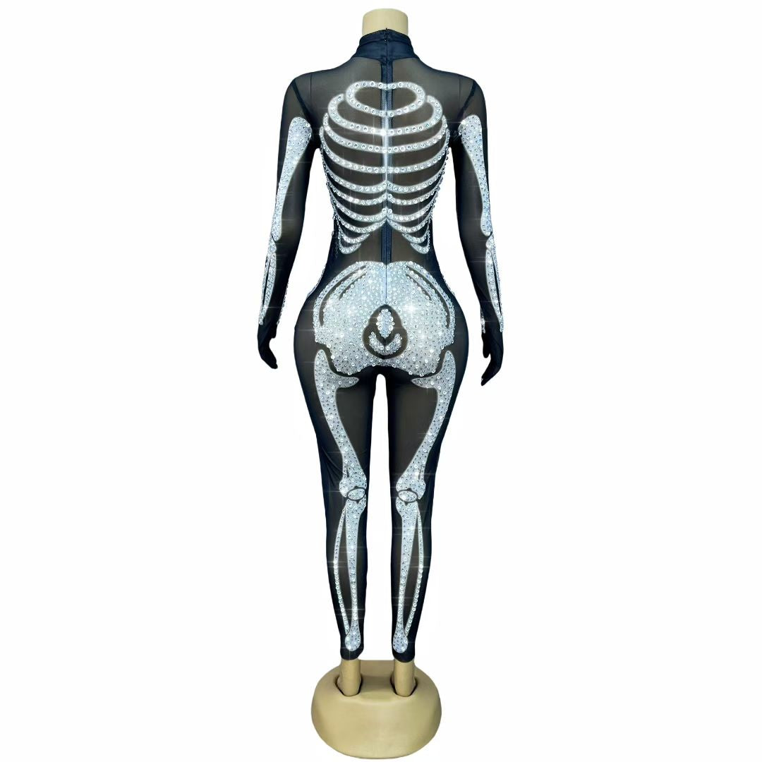 Xiaogutou Skeleton Rhinestone Jumpsuit