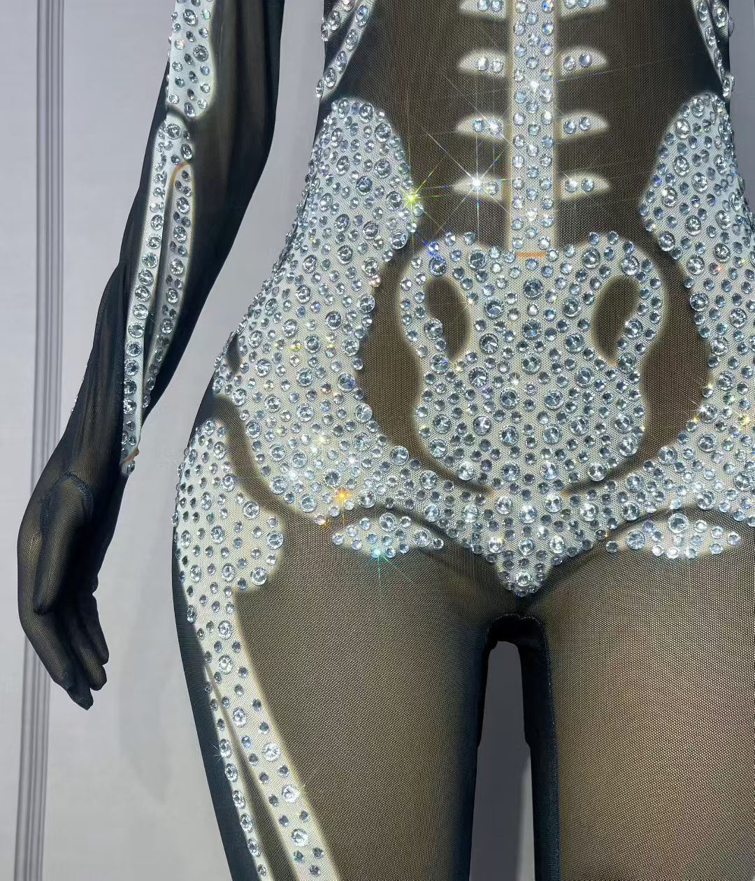 Xiaogutou Skeleton Rhinestone Jumpsuit