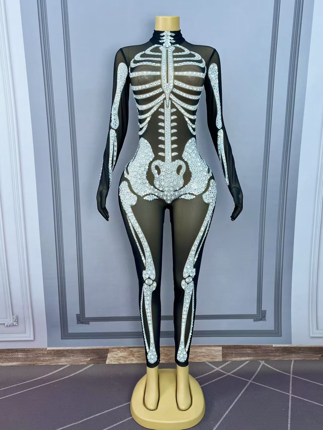 Xiaogutou Skeleton Rhinestone Jumpsuit
