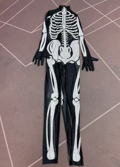 Xiaogutou Skeleton Rhinestone Jumpsuit