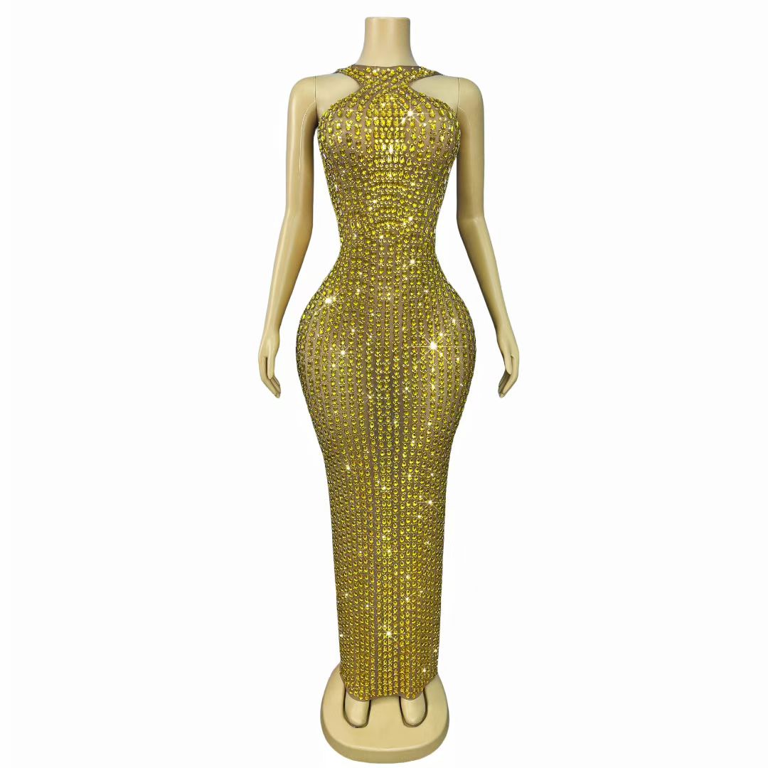 Liusixian Gold Diamonds Long Party Dresses