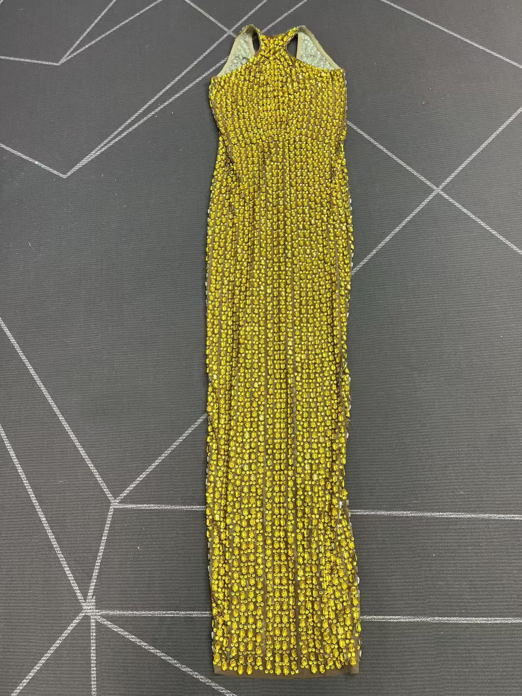 Liusixian Full Gold Rhinestone Halter Neck Dress