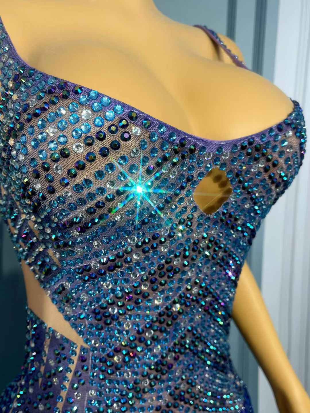 CELESINYI Lanliuxing Crystal Meteor Mini Dress