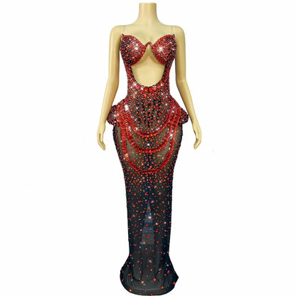 Hongguan Hollow-out Red Diamonds Long Prom Dresses