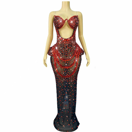 Hongguan Hollow-out Red Diamonds Long Prom Dresses