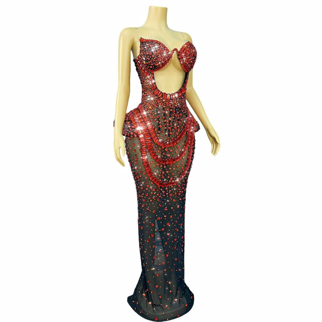 Hongguan Hollow-out Red Diamonds Long Prom Dresses