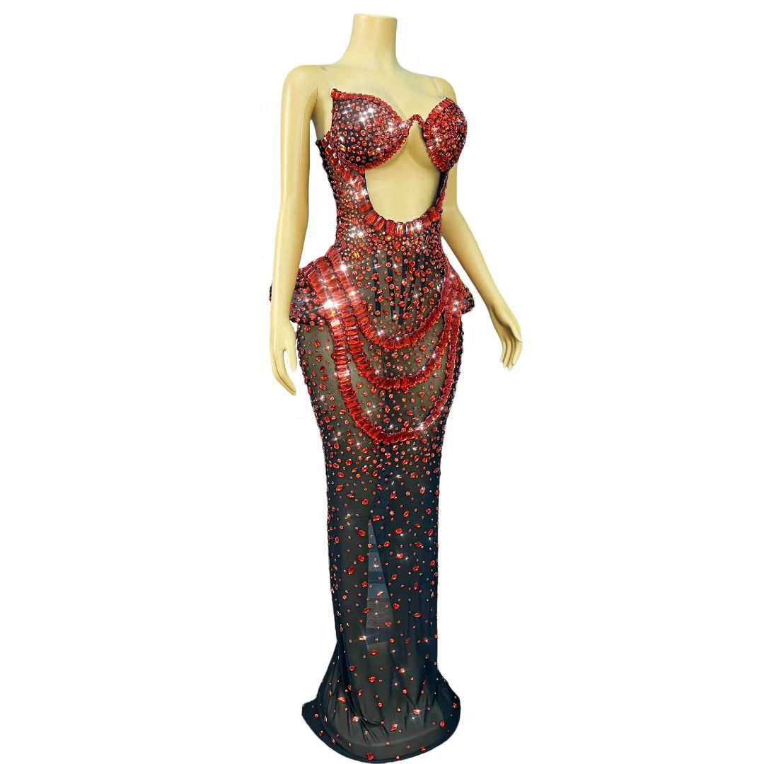 Hongguan Hollow-out Red Diamonds Long Prom Dresses