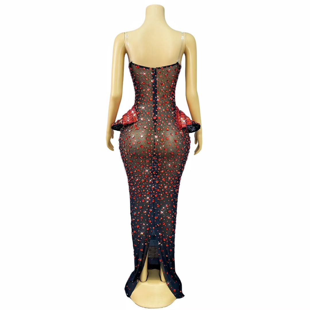 Hongguan Hollow-out Red Diamonds Long Prom Dresses