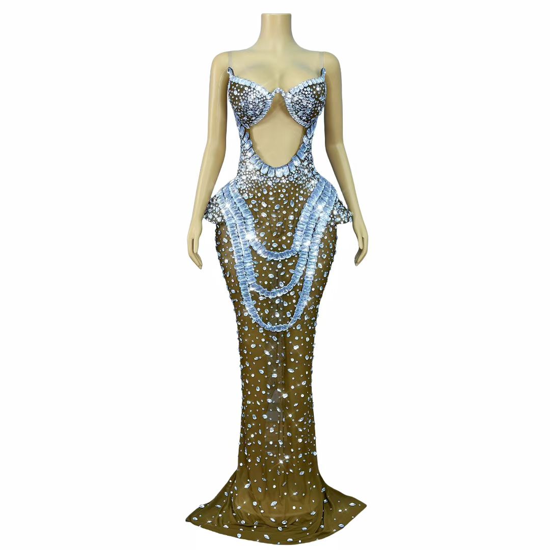 Hongguan Hollow-out White Diamonds Long Prom Dresses