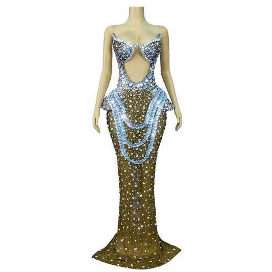 Hongguan Hollow-out White Diamonds Long Prom Dresses