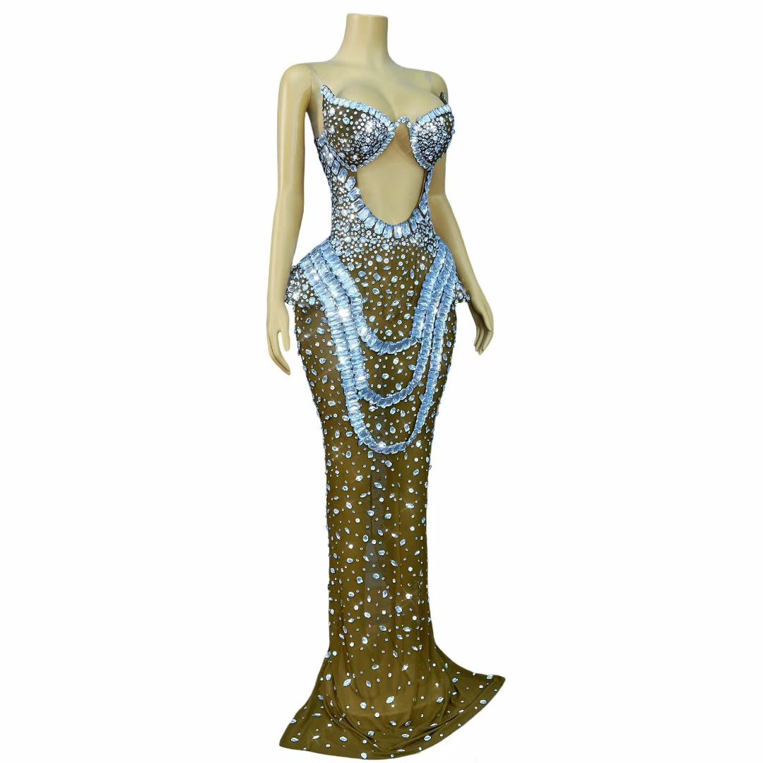 Hongguan Hollow-out White Diamonds Long Prom Dresses