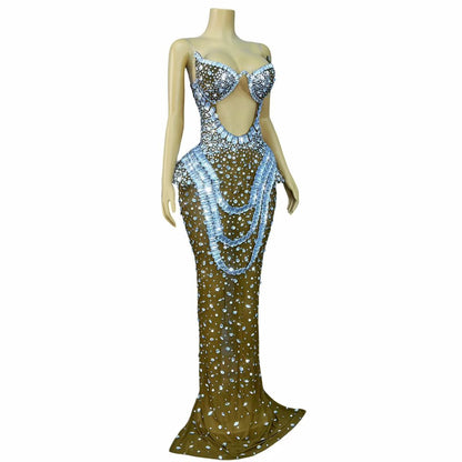 Hongguan Hollow-out White Diamonds Long Prom Dresses