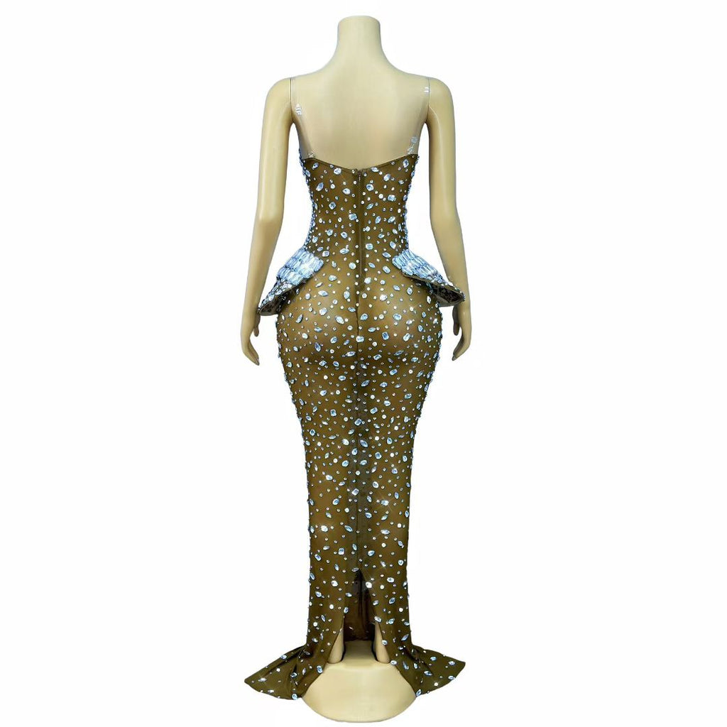 Hongguan Hollow-out White Diamonds Long Prom Dresses
