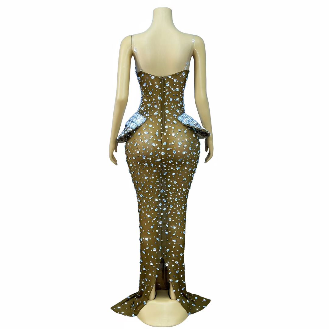 Hongguan Hollow-out White Diamonds Long Prom Dresses