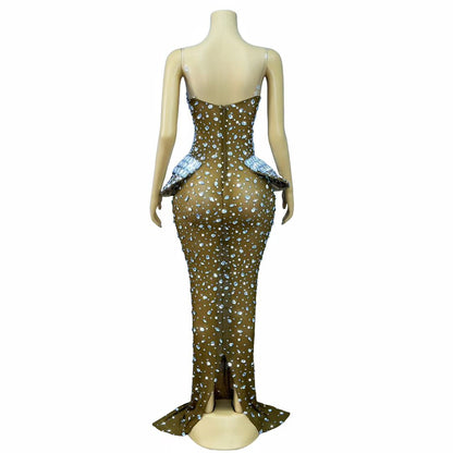 Hongguan Hollow-out White Diamonds Long Prom Dresses