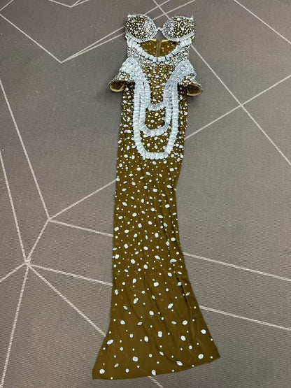 Hongguan Hollow-out White Diamonds Long Prom Dresses