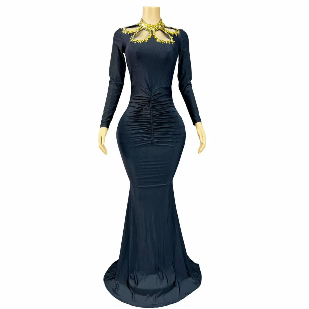 Heiruyi Rhinestone-embellished Cut-out Pleats Mermaid Skirt