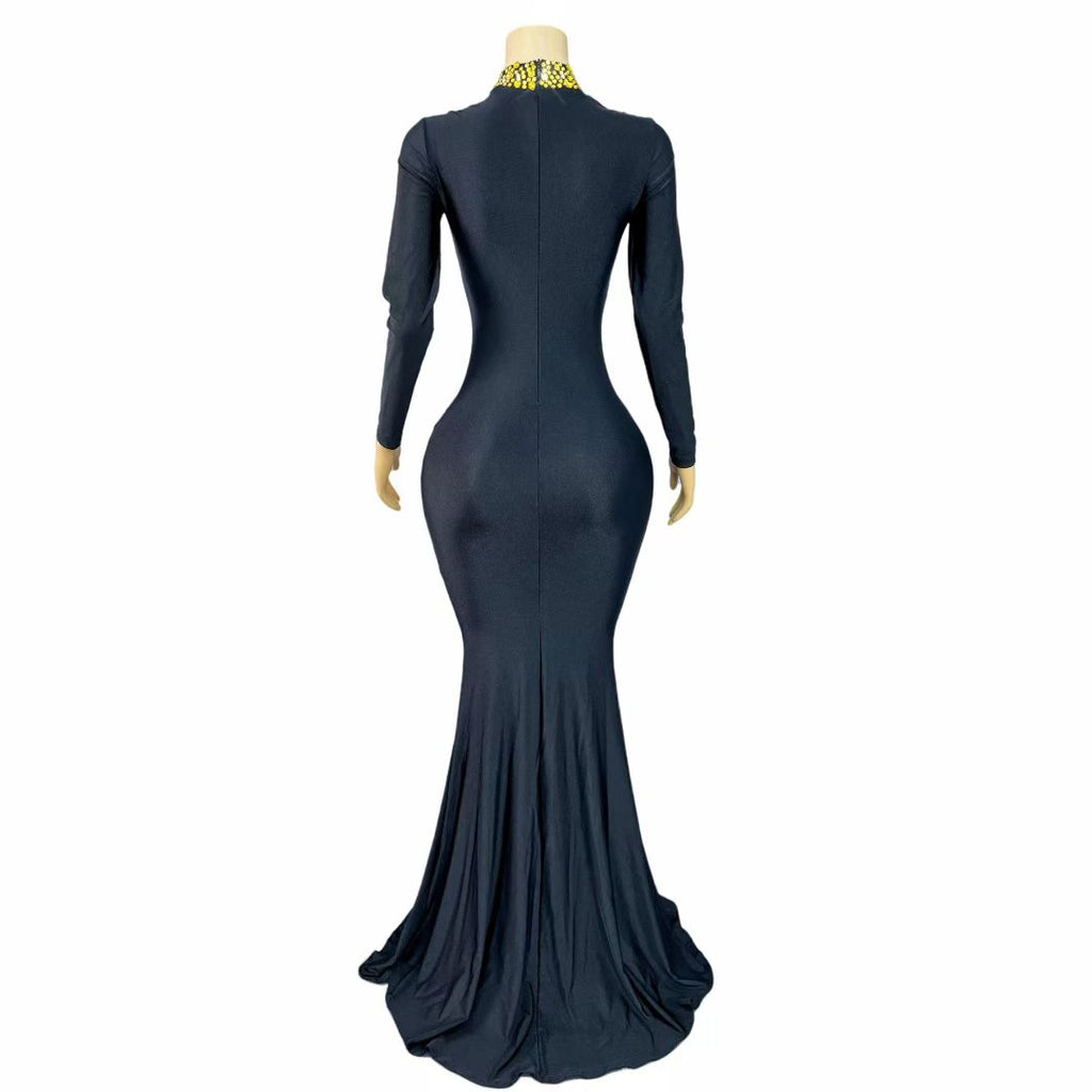 Heiruyi Rhinestone-embellished Cut-out Pleats Mermaid Skirt