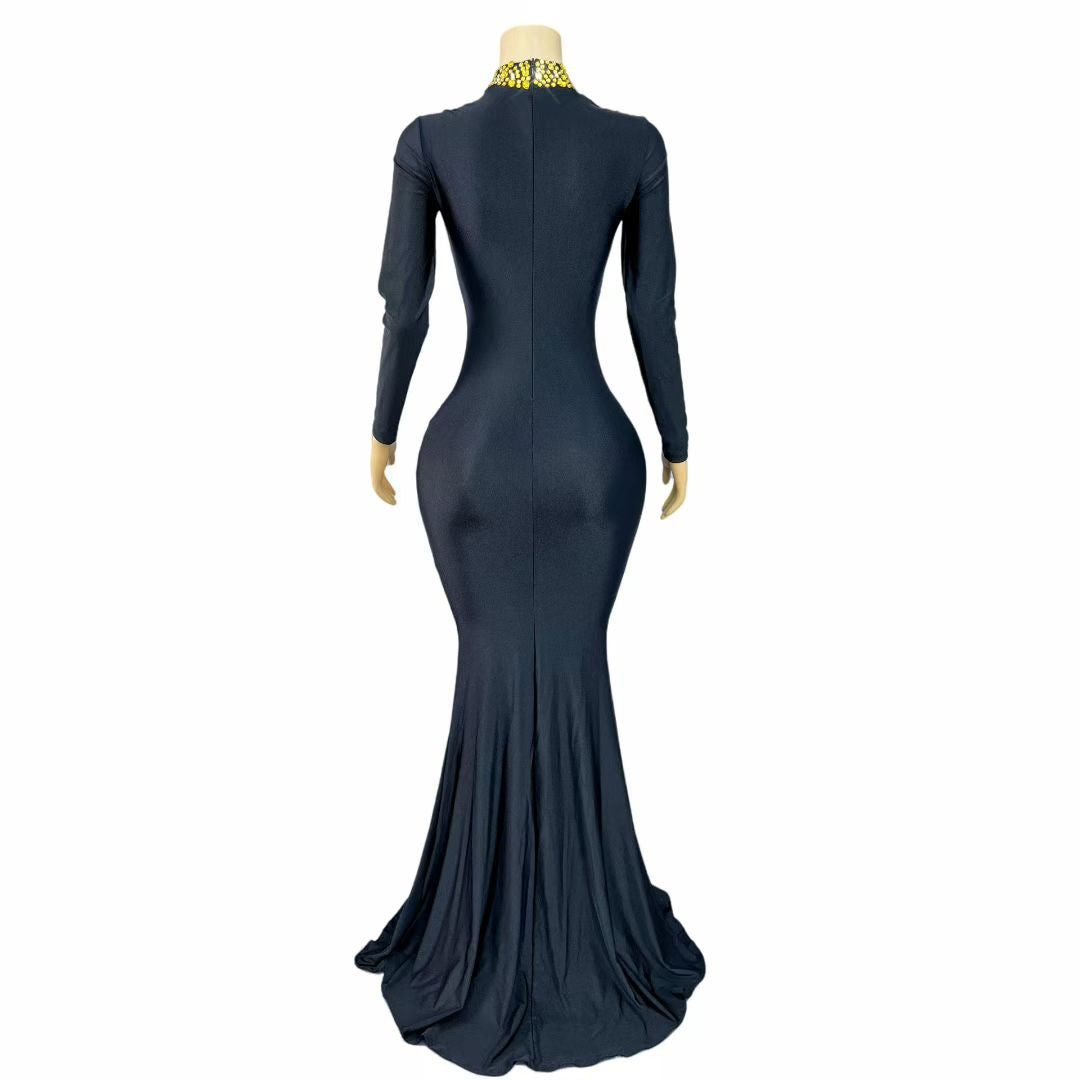 Heiruyi Rhinestone-embellished Cut-out Pleats Mermaid Skirt