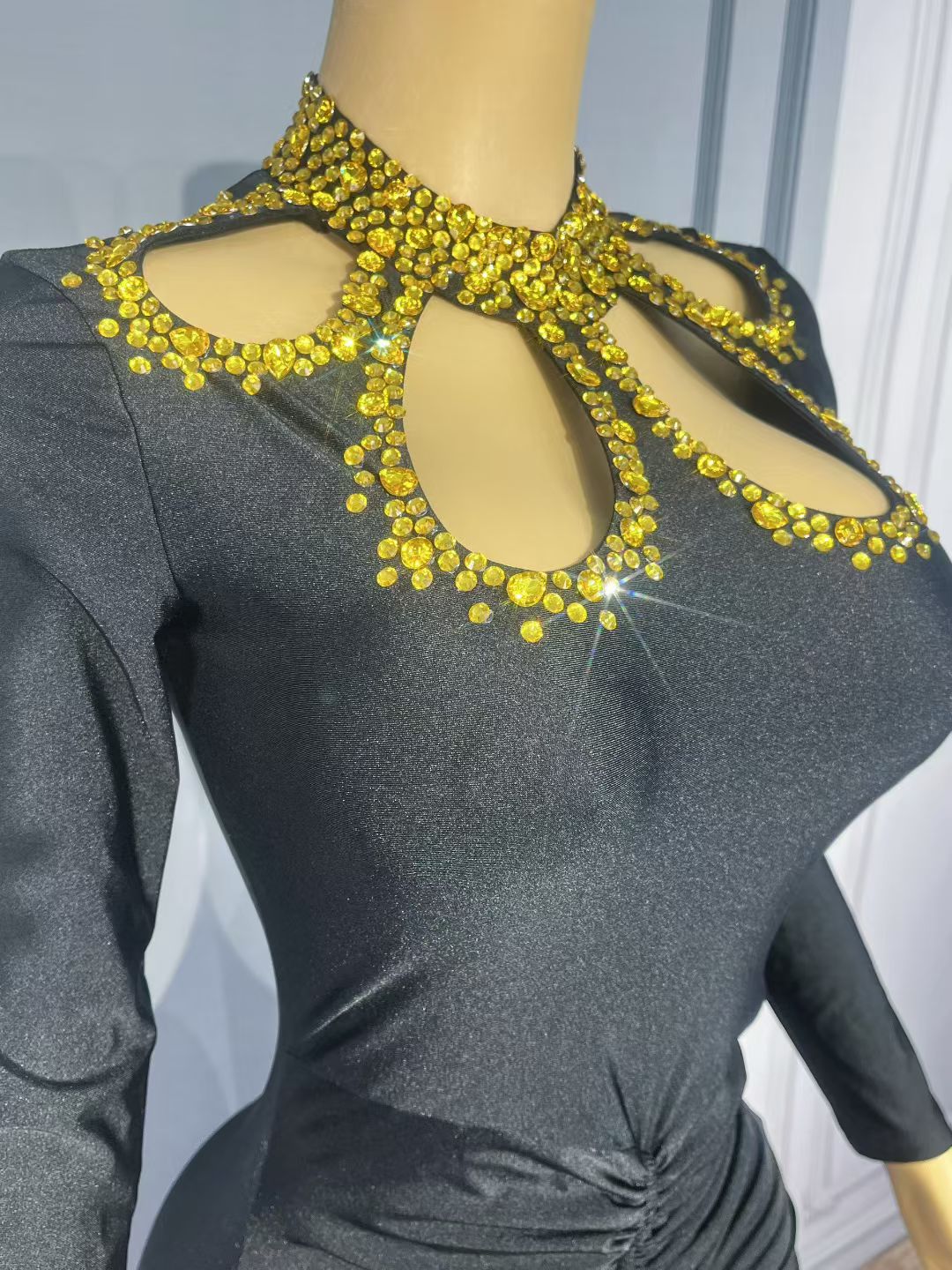 Heiruyi Rhinestone-embellished Cut-out Pleats Mermaid Skirt