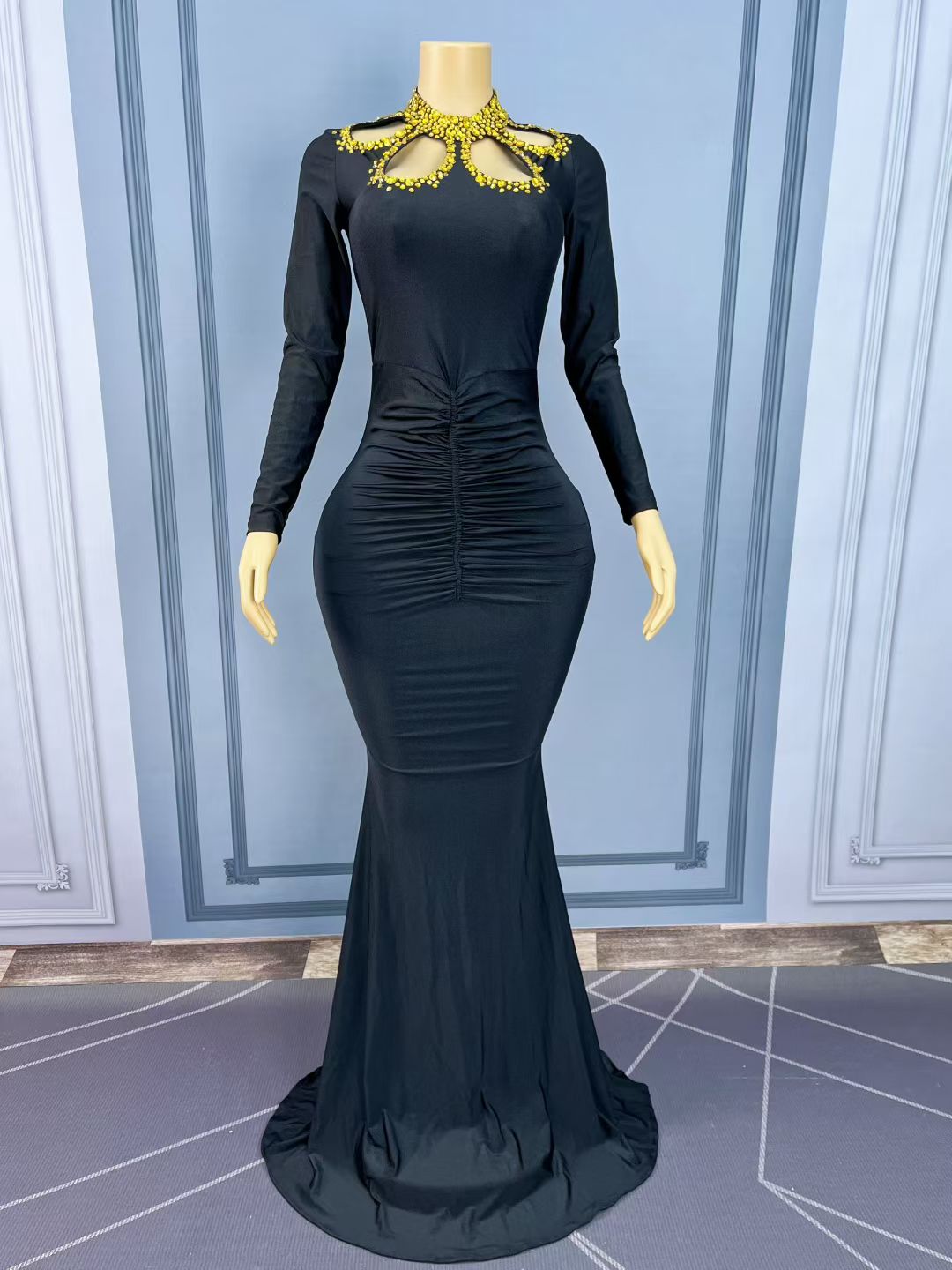 Heiruyi Rhinestone-embellished Cut-out Pleats Mermaid Skirt