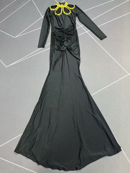 Heiruyi Rhinestone-embellished Cut-out Pleats Mermaid Skirt